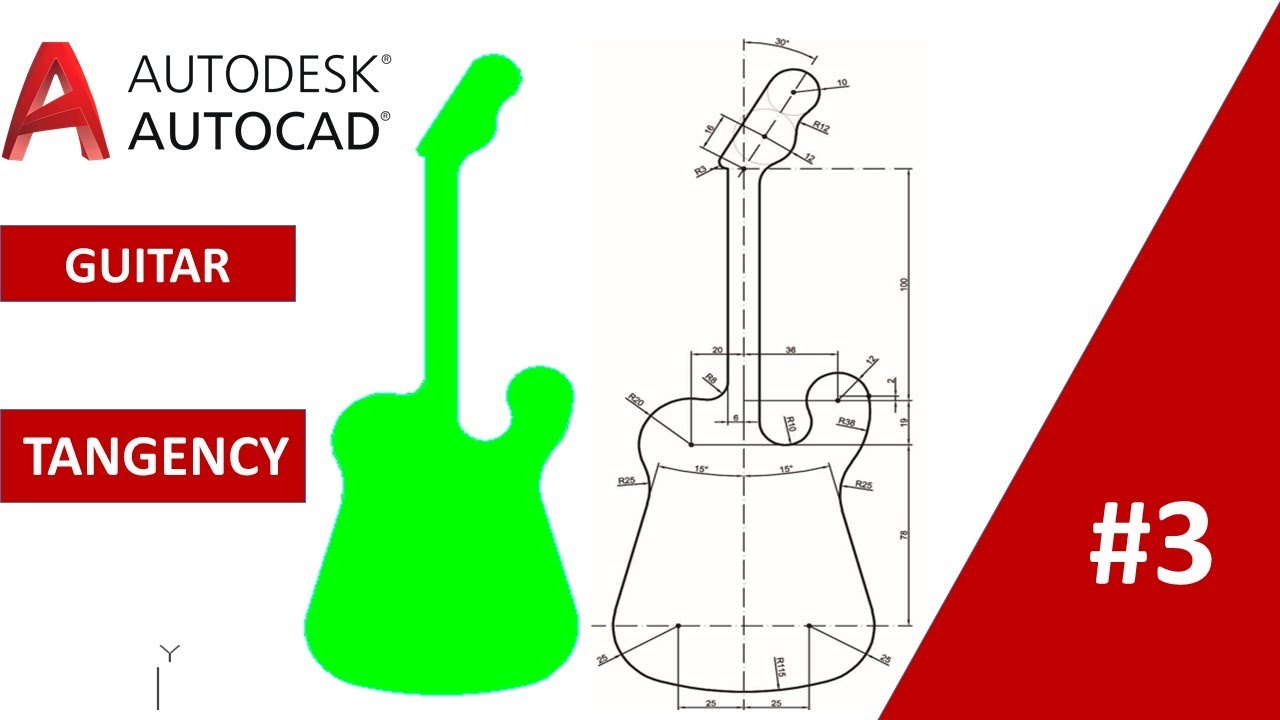 DRAWING A GUITAR IN AUTOCAD (TANGENCY QUESTION 3)