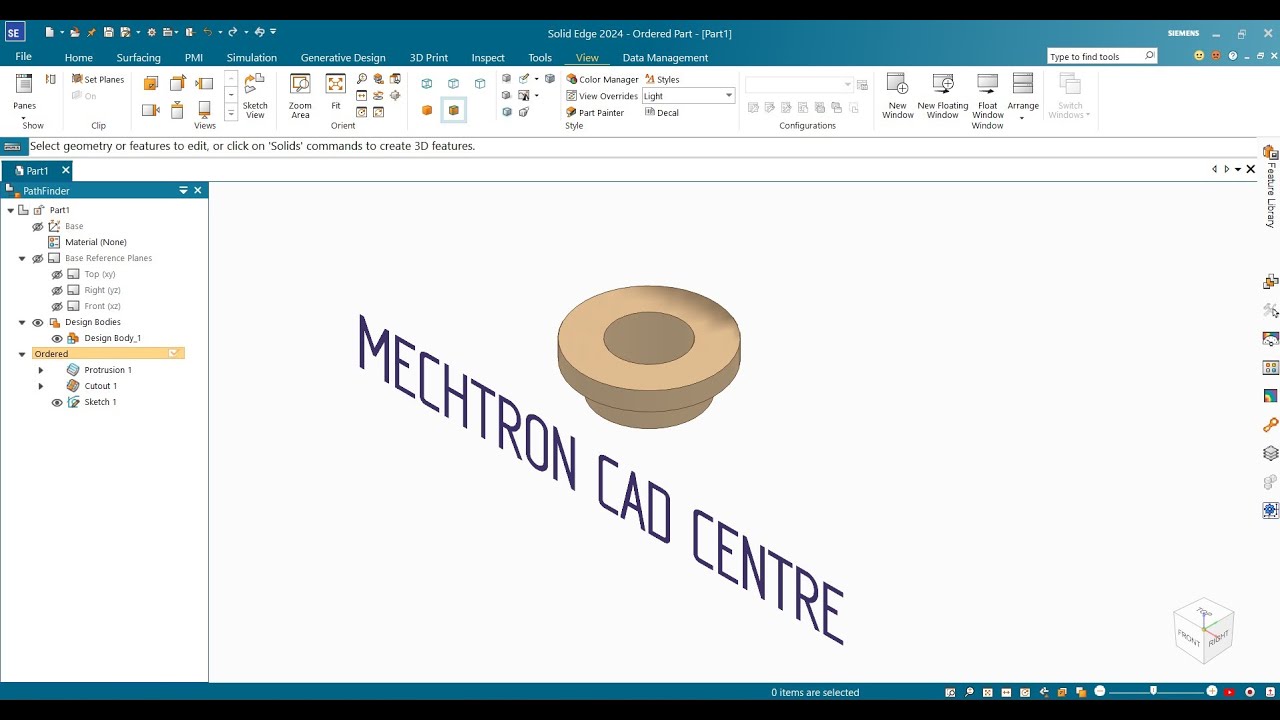 Solid Edge 2024 - Create 3D Part by Revolve and Revolve Cut for Freshers according to Standards.