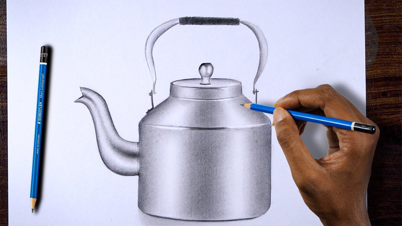 How to Draw a  Tea Kettle using pencil step by step guide || tea pot drawing easy ||