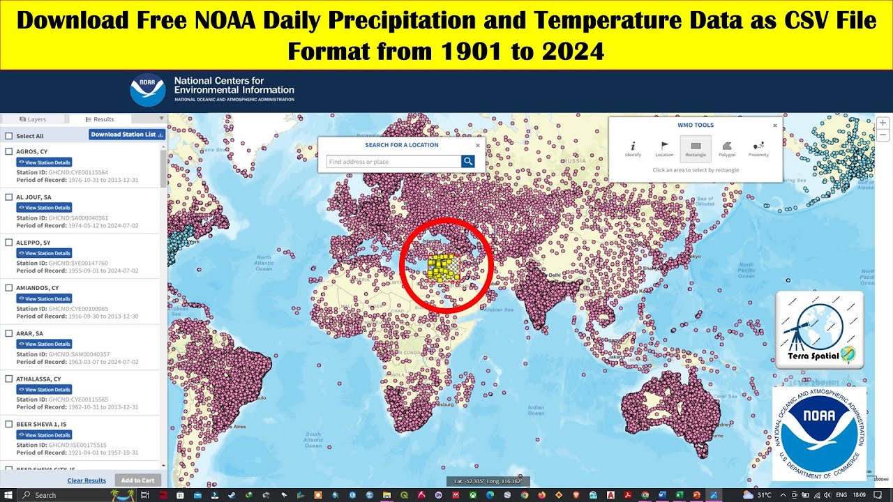 Загрузите бесплатные ежедневные данные NOAA об осадках и температуре в формате CSV с 1901 по 2024...