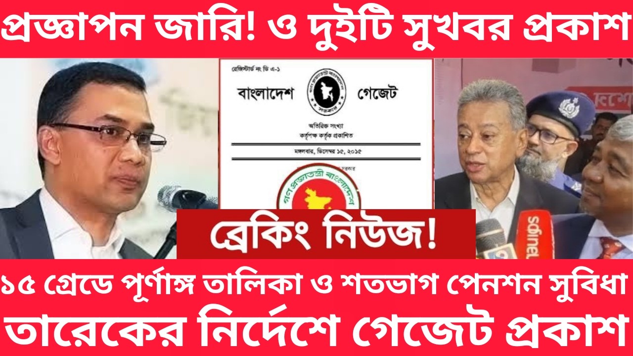 প্রজ্ঞাপন জারি! ১৫ গ্রেডে পূর্ণাঙ্গ তালিকা ও শতভাগ পেনশন সুবিধা কার্যকর। pay scale update news today