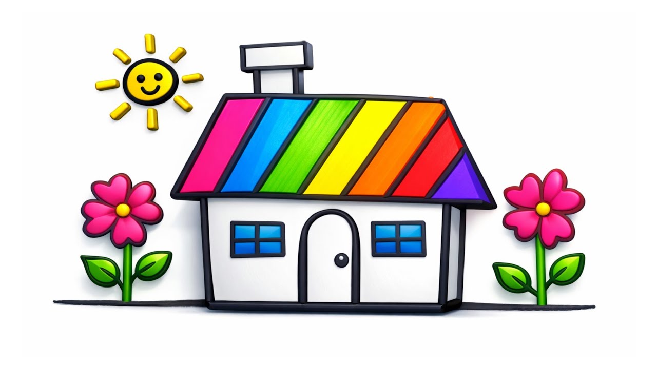 🌈🦄How to Draw a SUPER Cute HOUSE SCENERY! Easy Step by Step Coloring for Kids 