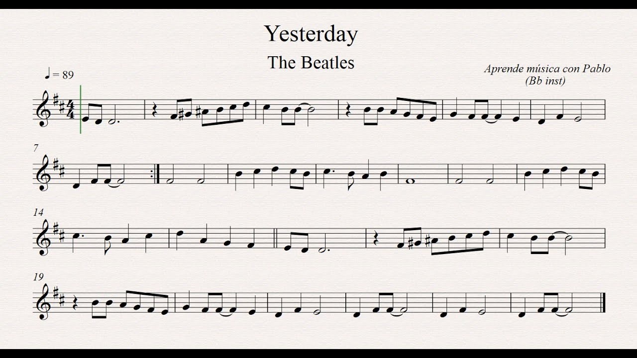 YESTERDAY: Bb inst (clarinete, trompeta, saxo soprano/tenor) (partitura con playback)