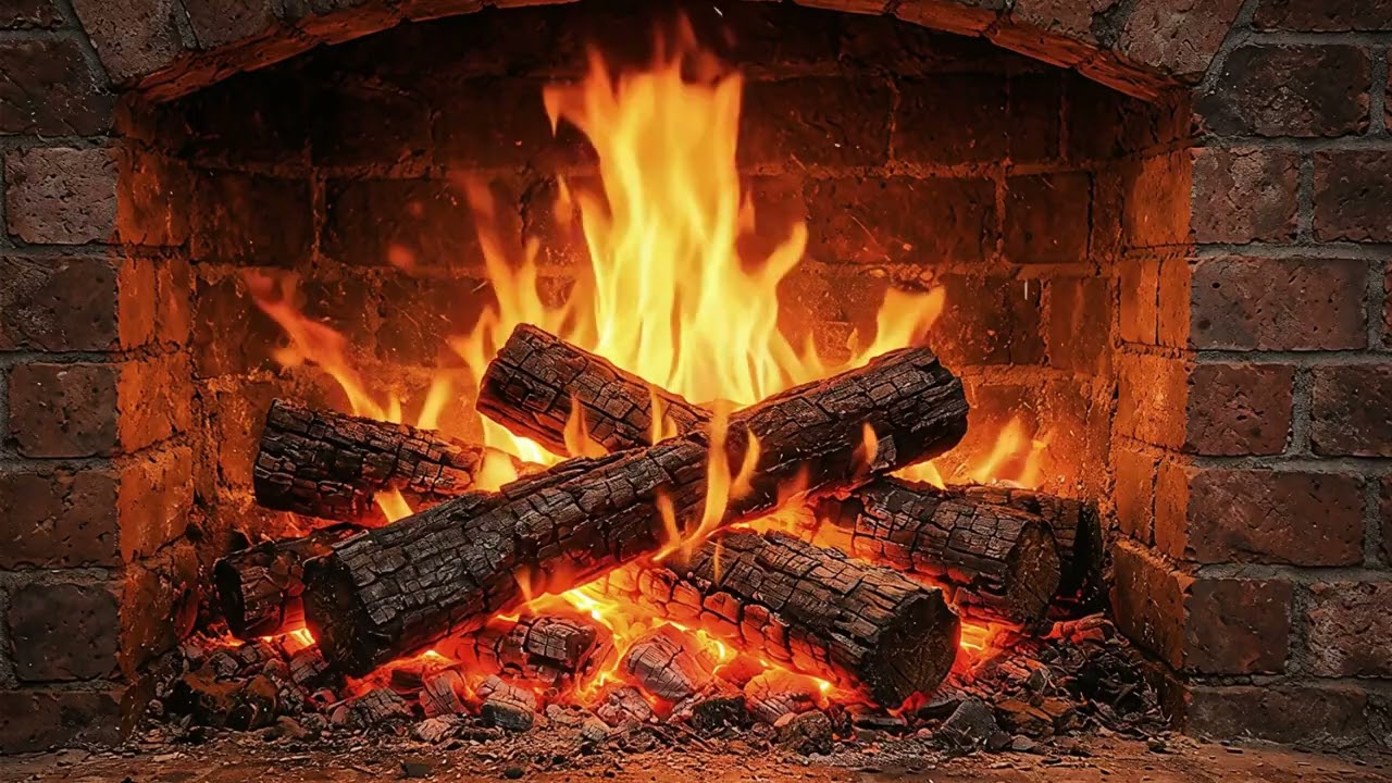 Cozy Fireplace Crackling (5 HOURS) | Relaxing TV Background | Soft Music | 4K
