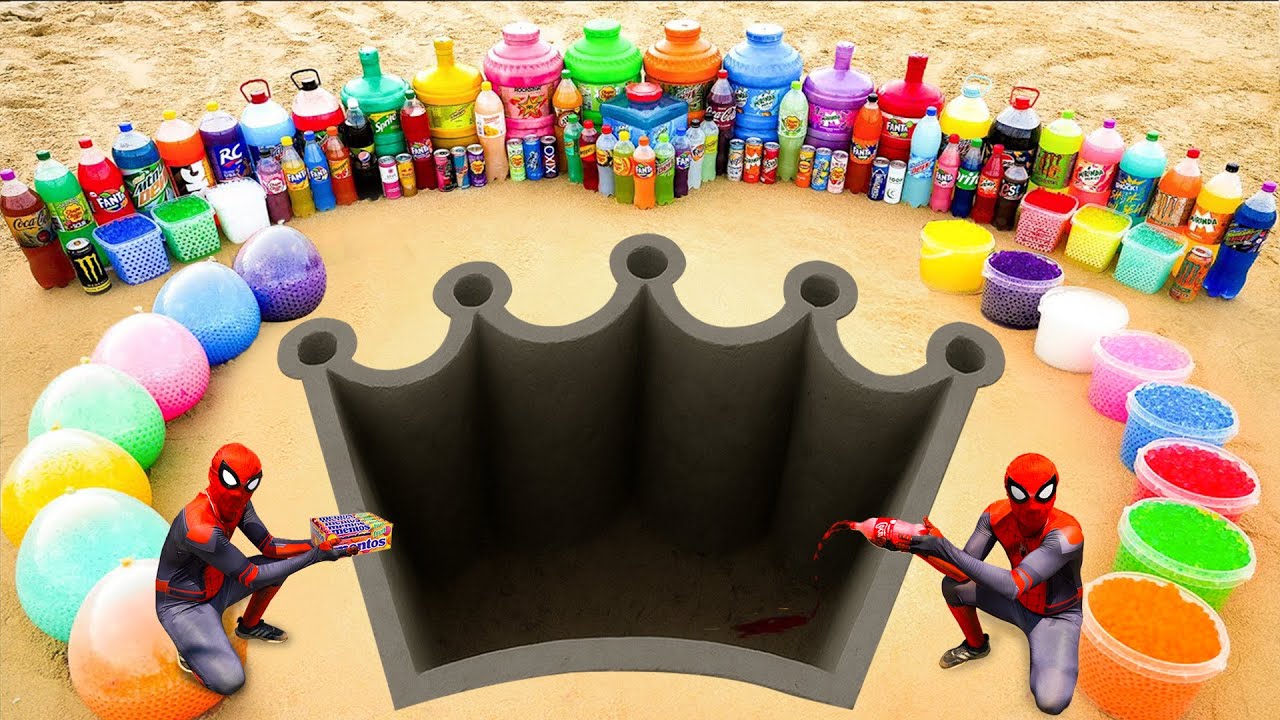 How to make King Crown with Cement, Giant Coca Cola, Big Pepsi, Mtn Dew, 7up, Balls, Fanta vs Mentos