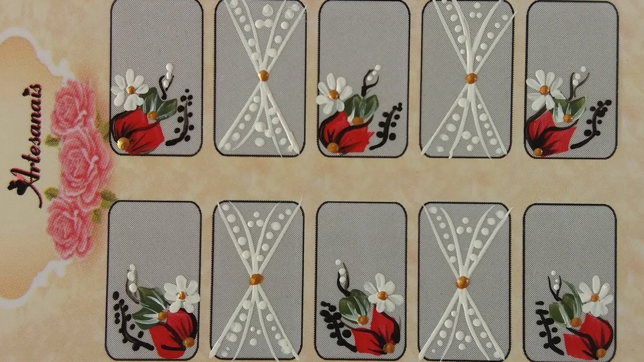 Flor Vermelha Com Margarida- Passo A Passo Adesivos De Unha