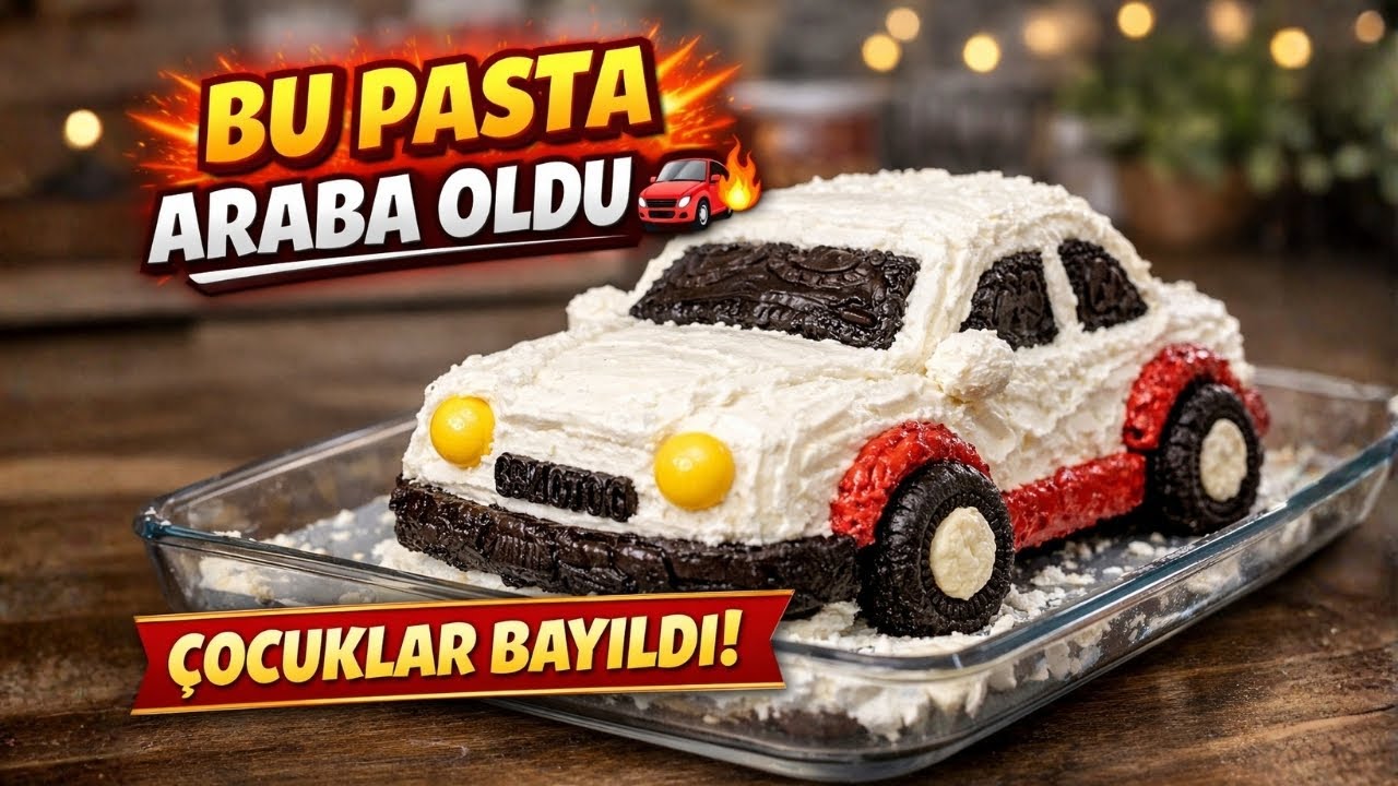 🚗 Araba Şeklinde Pratik Pasta (Hazır Kekli – Krem Şantili)