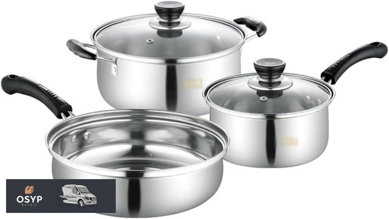5 Piece Stainless Steel Pan Frying Pan Set Pressure Cooker Cooking Stew Pot