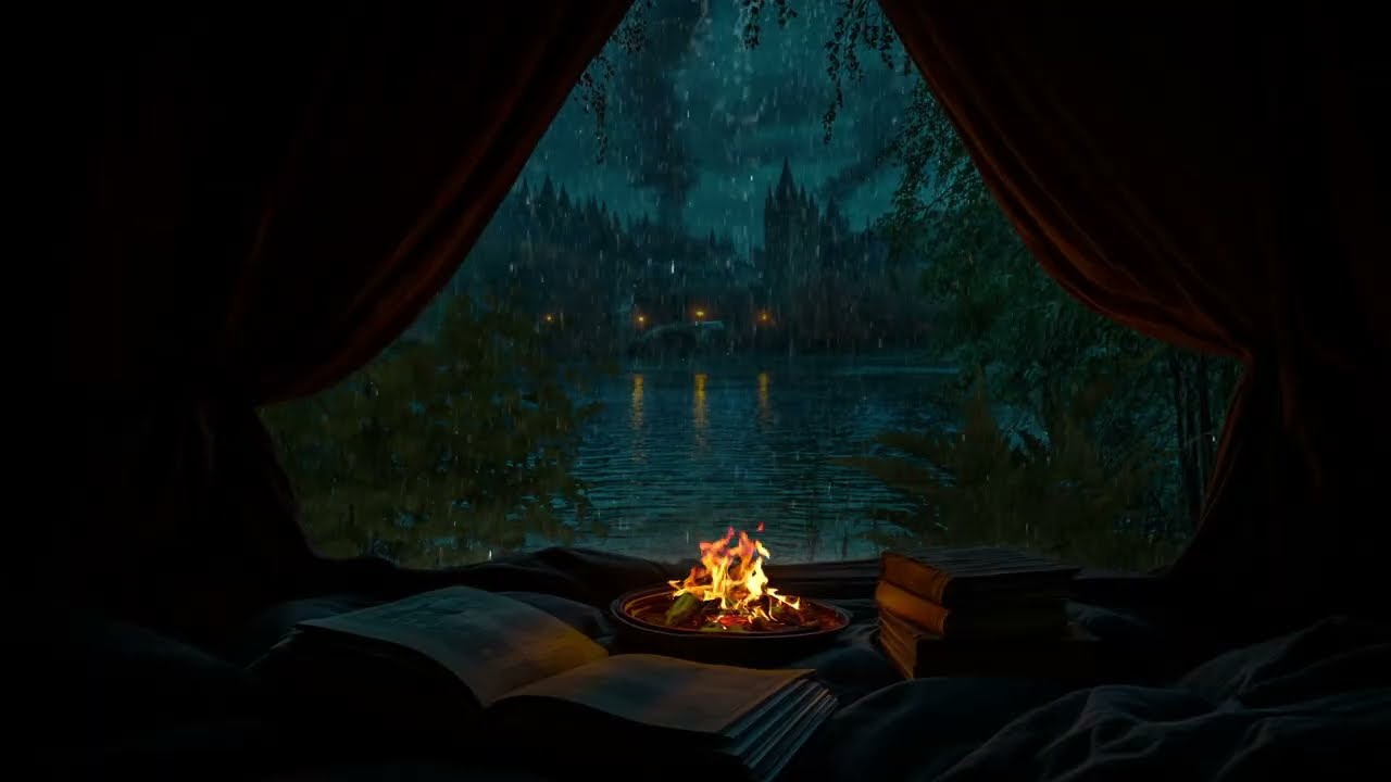 🌧️ Sleeping Inside a Rainy Lakeside Tent 🔥 | Immersive Campfire Ambience for Deep Sleep