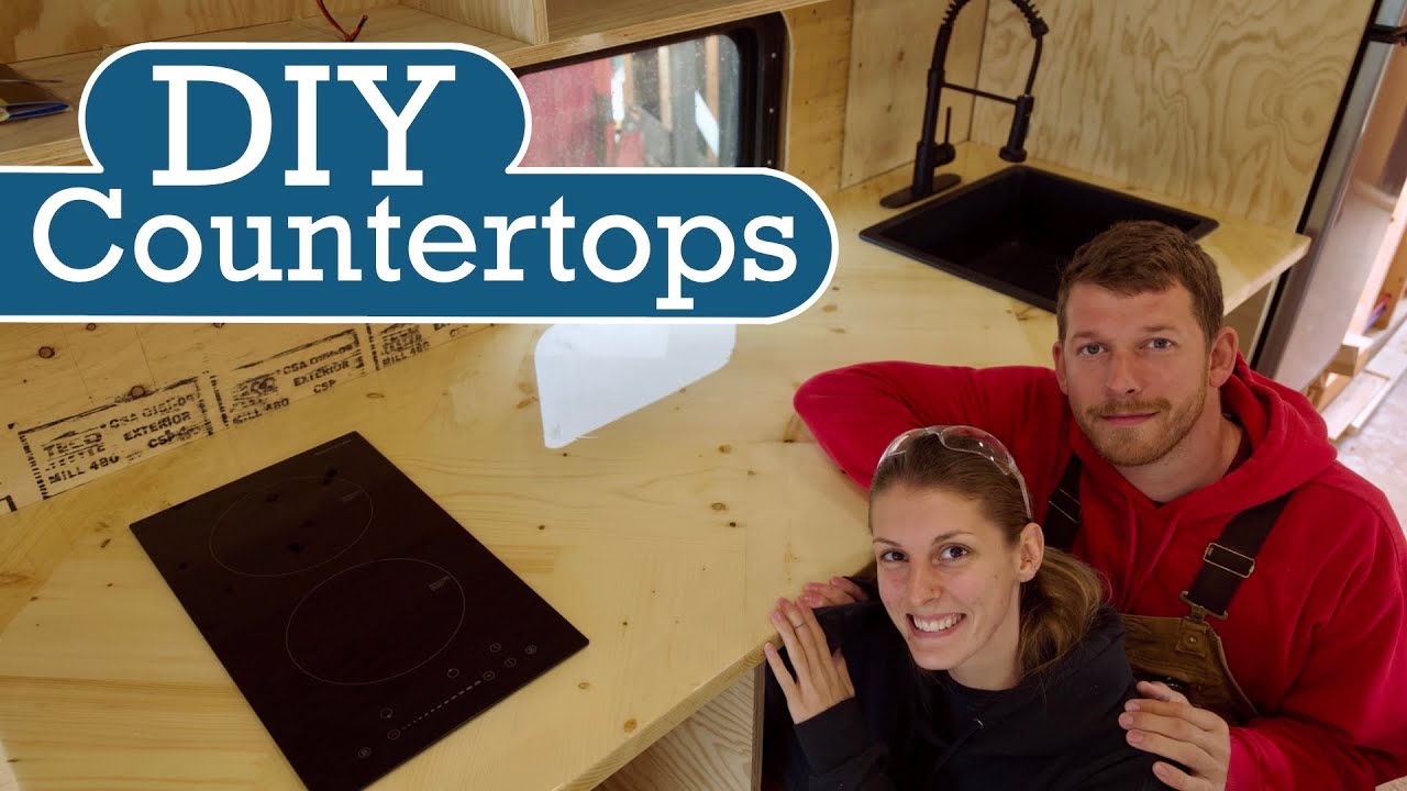 Custom Herringbone Countertops | Skoolie Conversion Ep. 31 | Adam & Steph