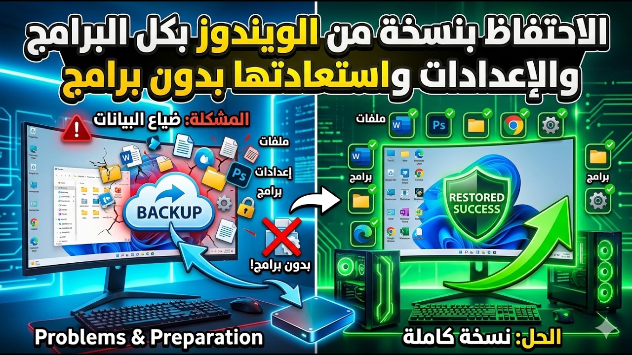 الاحتفاظ بنسخه من الويندوز وجميع البرامج والاعدادات المثبته عليه بالكامل واستعادتها بدون برامج