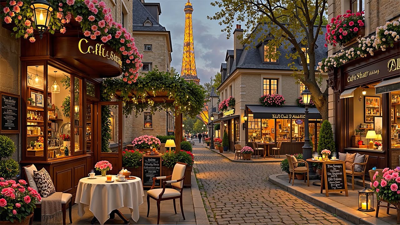 Paris Night Caf&eacute; Ambience ☕ Soft Jazz Instrumental Music at Outdoor Coffee Shop for Unwind, Working
