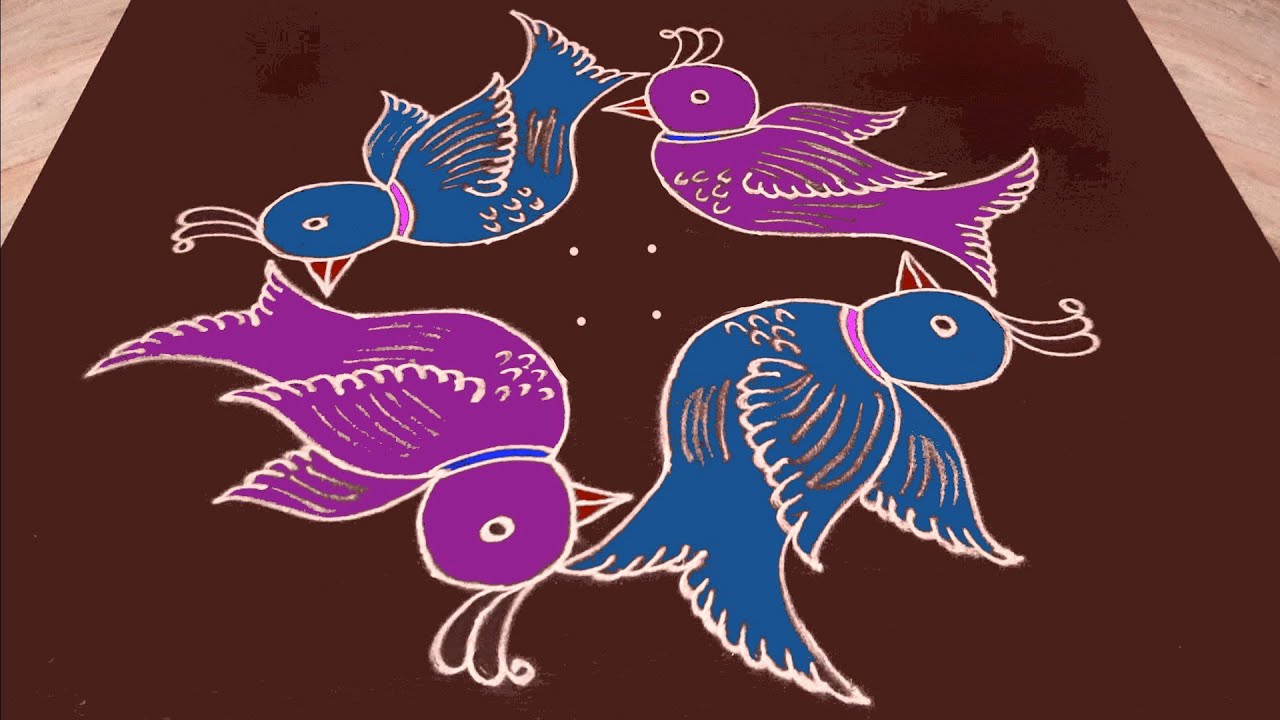 Simple Birds rangoli design with 8 dots | Birds muggulu | Paravai kolam | Pulli kolam | Birds kolam