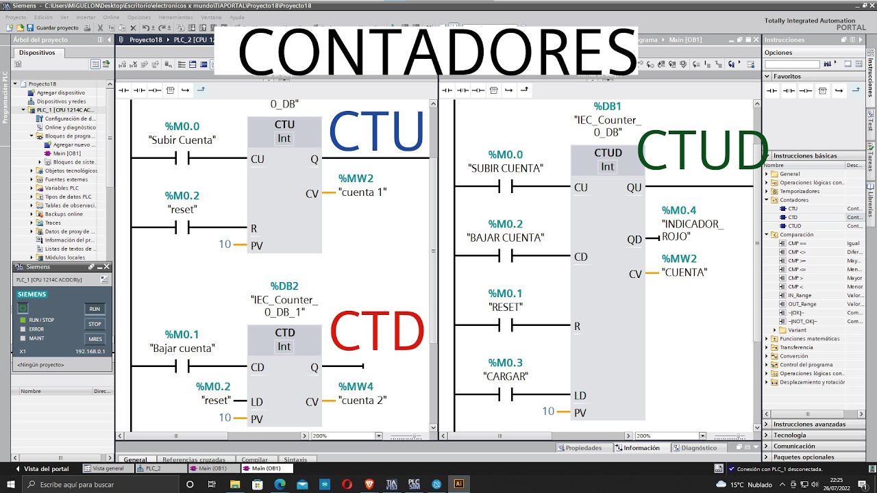 TIA PORTAL - CONTADORES CTU / CTD / CTUD - FUNCIONAMIENTO Y EXPLICACION PASO A PASO / TUTORIAL.