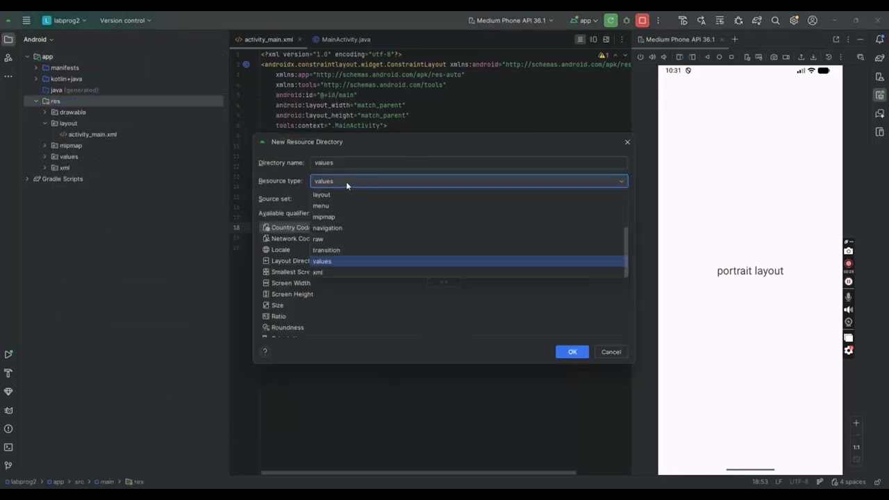 Creating application to display messages based on screen orientation in android bca lab program-2