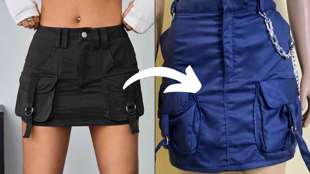 How to cut and sew a cargo skirt +step by step detailed tutorial