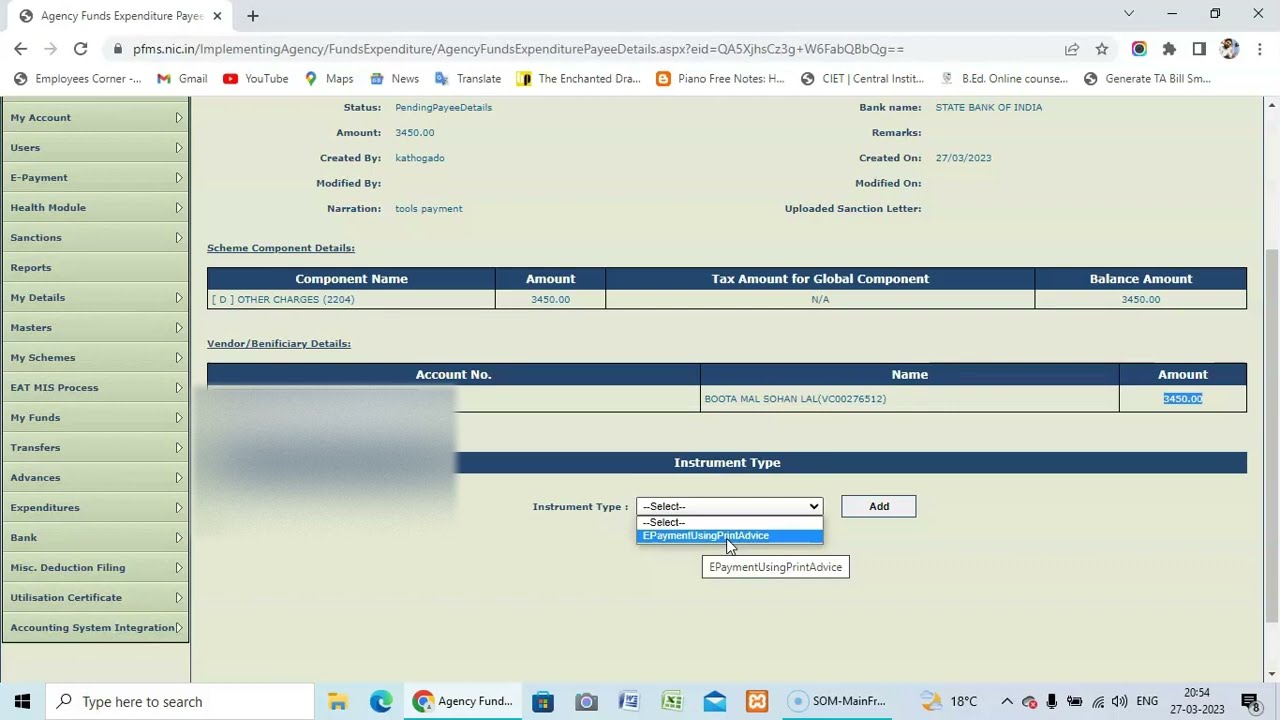 Create and Approve Expenditure in PFMS