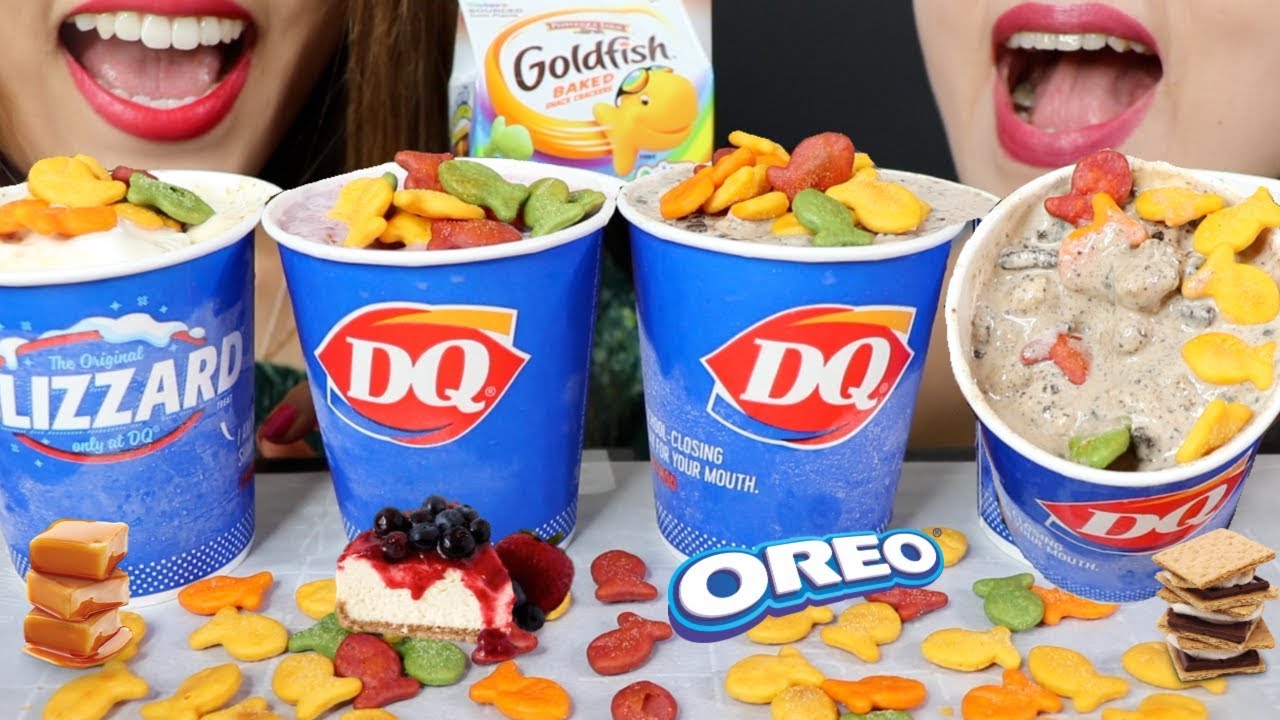 ASMR Dairy Queen BLIZZARDS + RAINBOW GOLDFISH (Oreo, Caramel, S'mores) 리얼사운드 먹방 | Kim&Liz ASMR