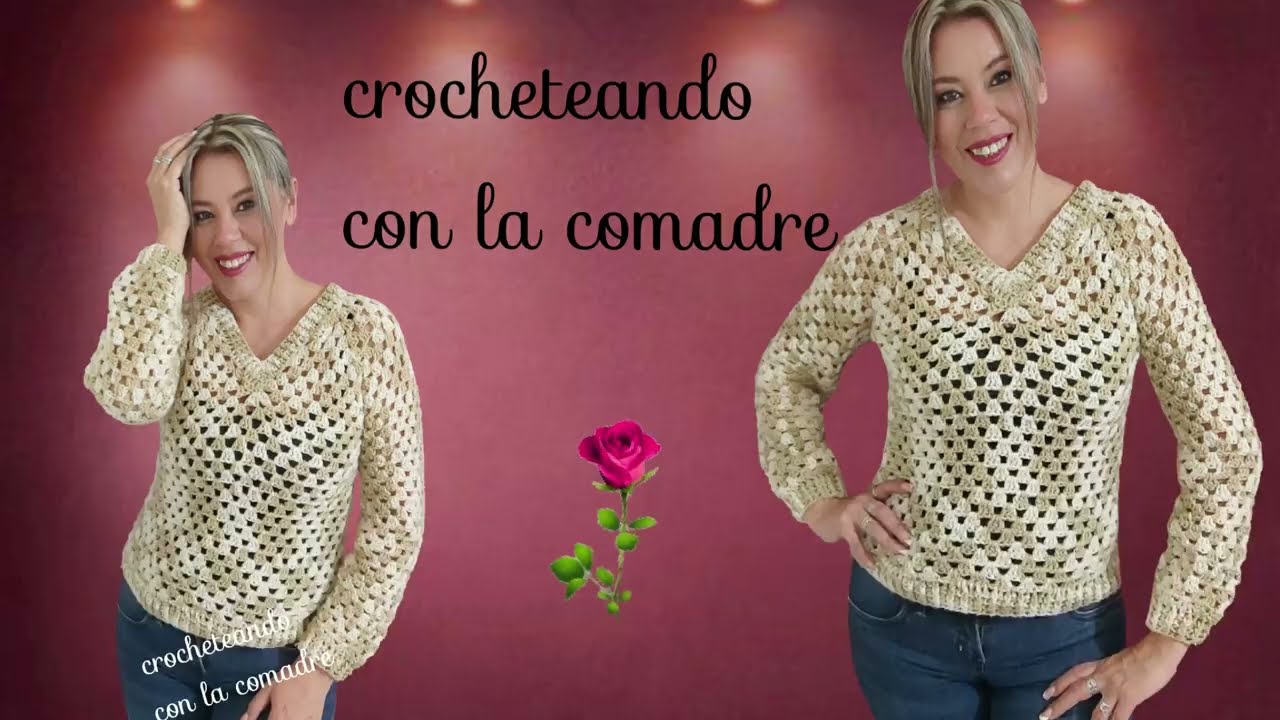 SUETER CANESU GRANNY CUELLO EN V A CROCHET PARTE#2 FACIL Y RAPIDO CON LA COMADRE ❤