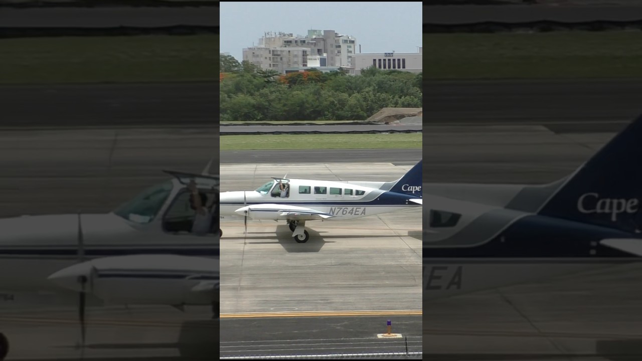 Cessna 402C taxi for takeoff at San Juan international airport | Puerto Rico
