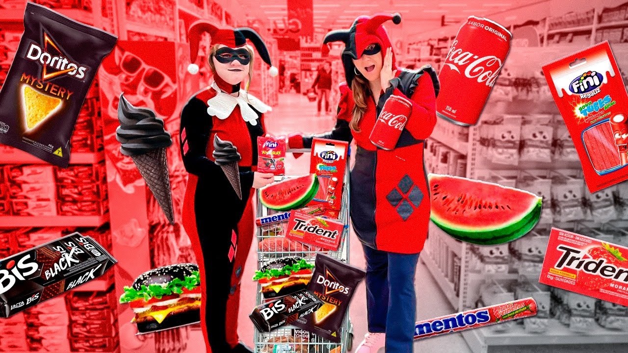 PEGAMOS TUDO VERMELHO E PRETO VESTIDAS DE IRMÃS MALVADAS DA ARLEQUINA ♣