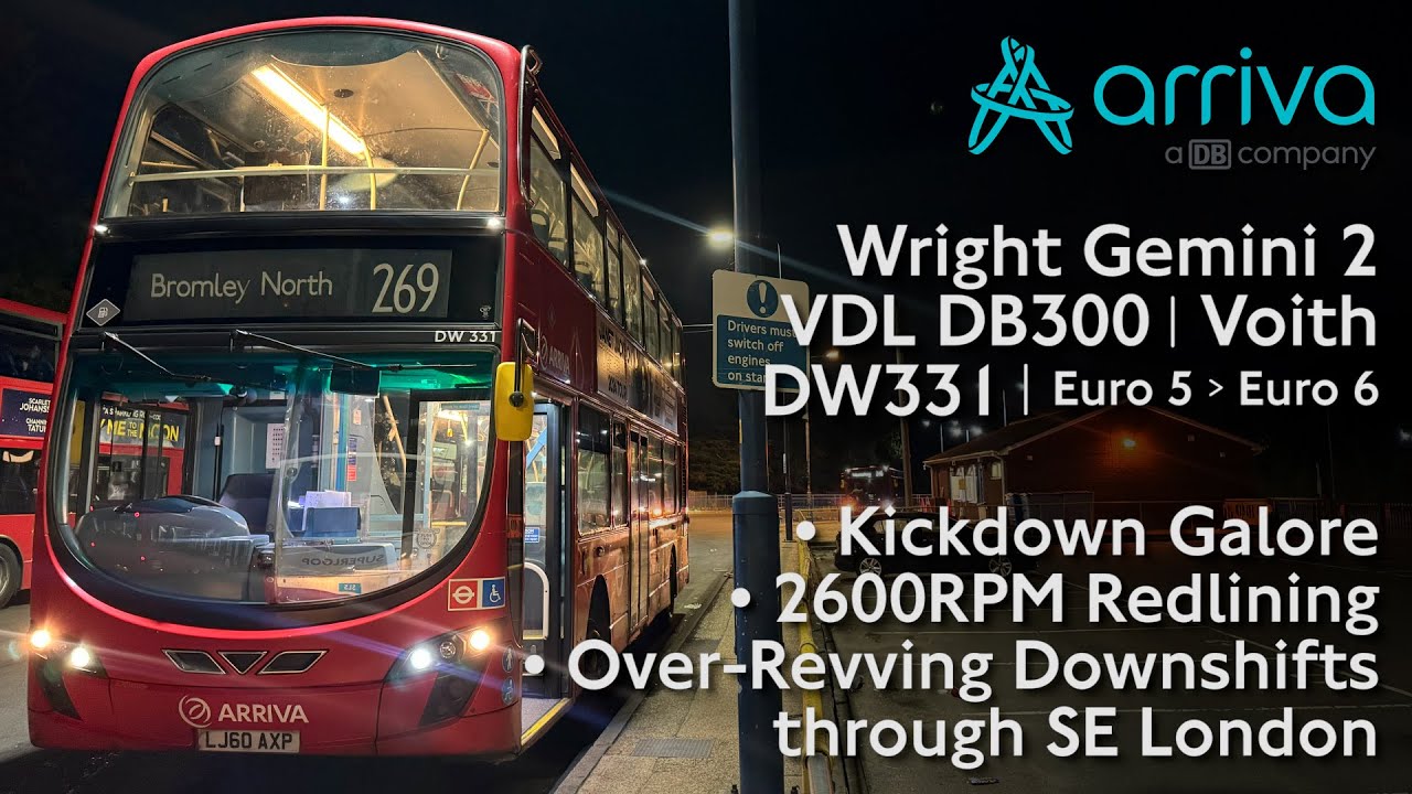 {2600RPM} Arriva VDL DB300 ft. Kickdown, Redlining & Over-Revving Downshifts through SE London