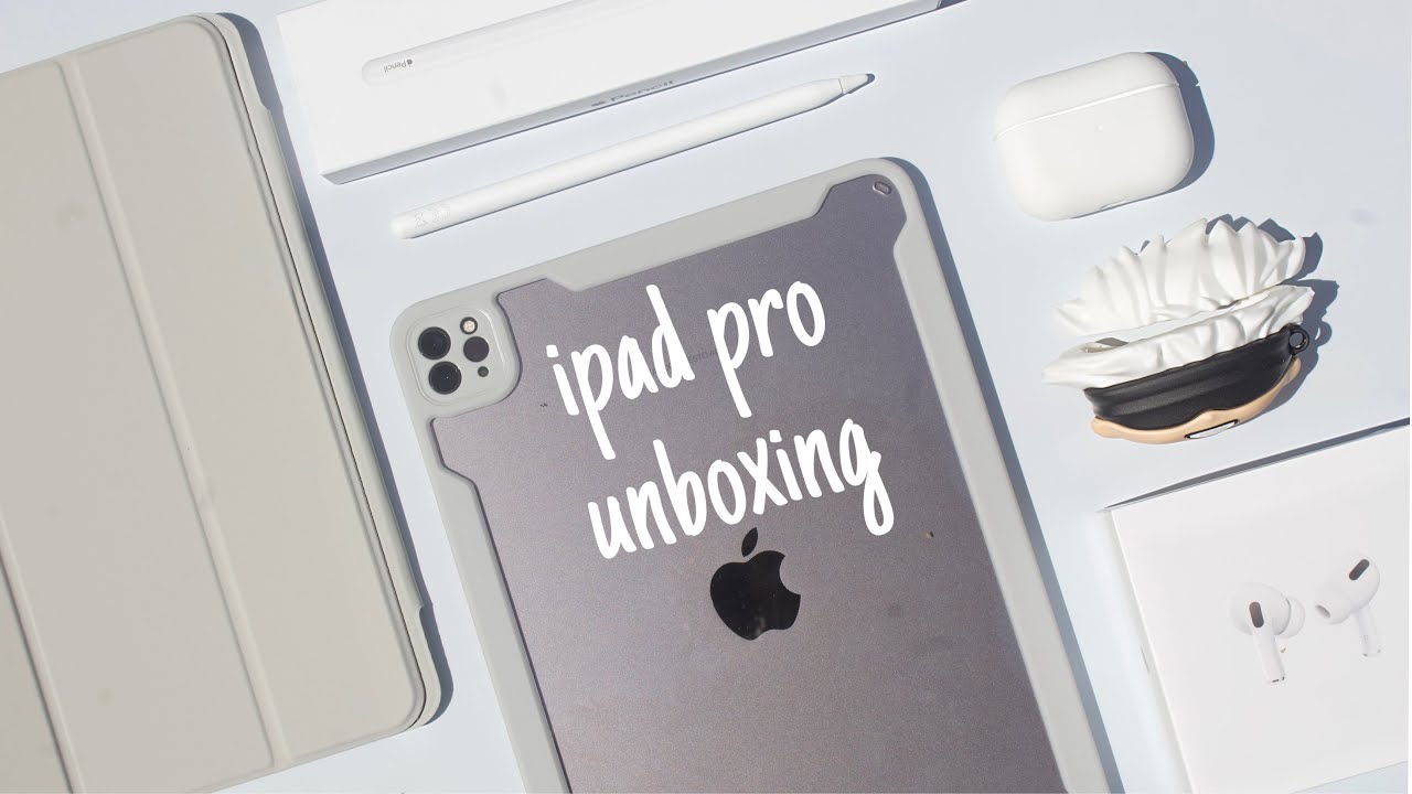 ipad pro m1 11” 2021 unboxing, airpods pro, apple pencil 2, ESR, and other accessories, lofi