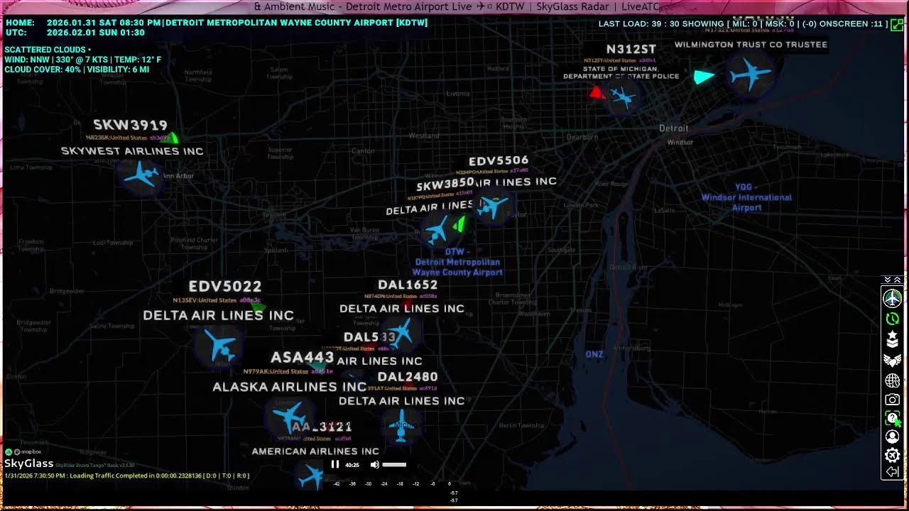 Detroit Metro Airport Live ✈️ KDTW | SkyGlass Radar | LiveATC & Ambient Music
