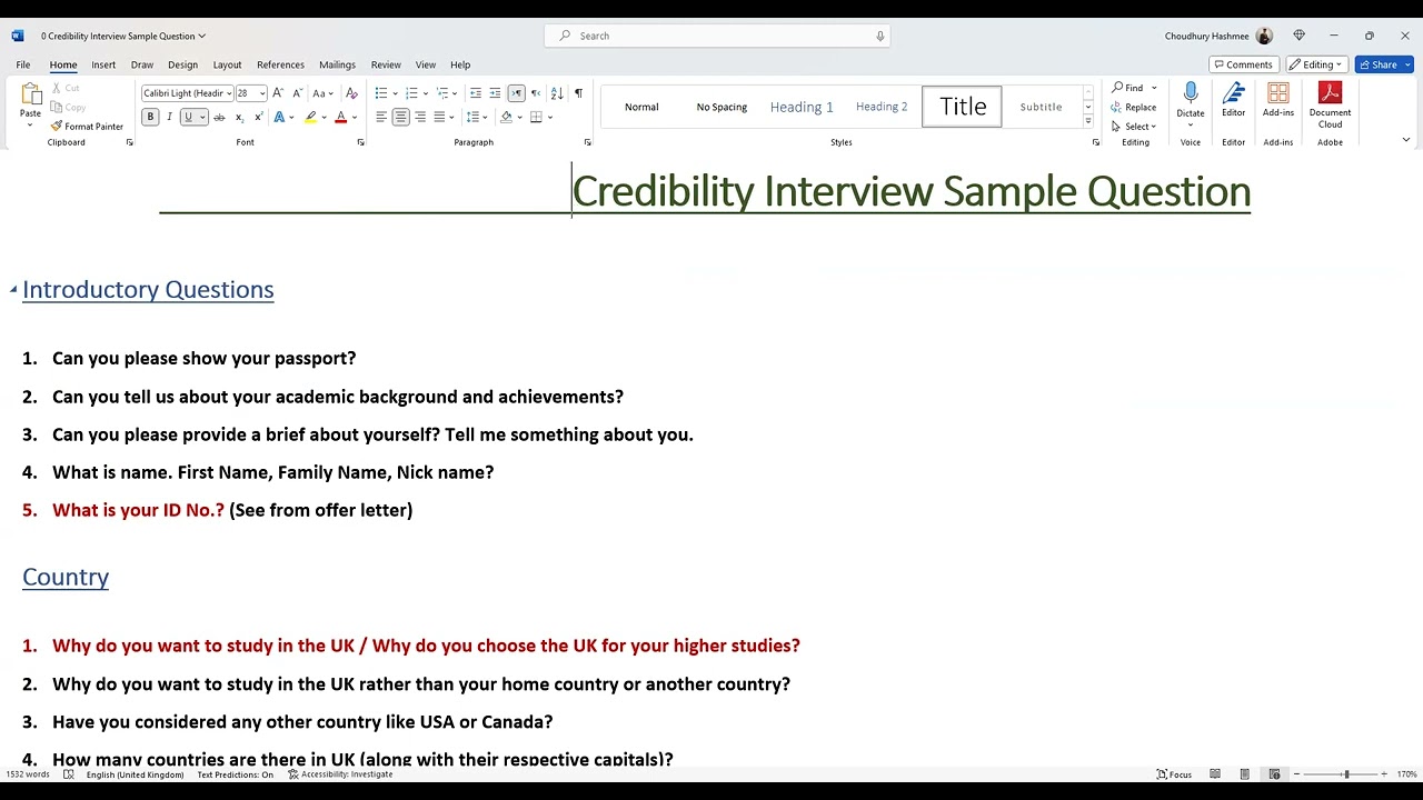 University of Wolverhampton Credibility Interview Part 01