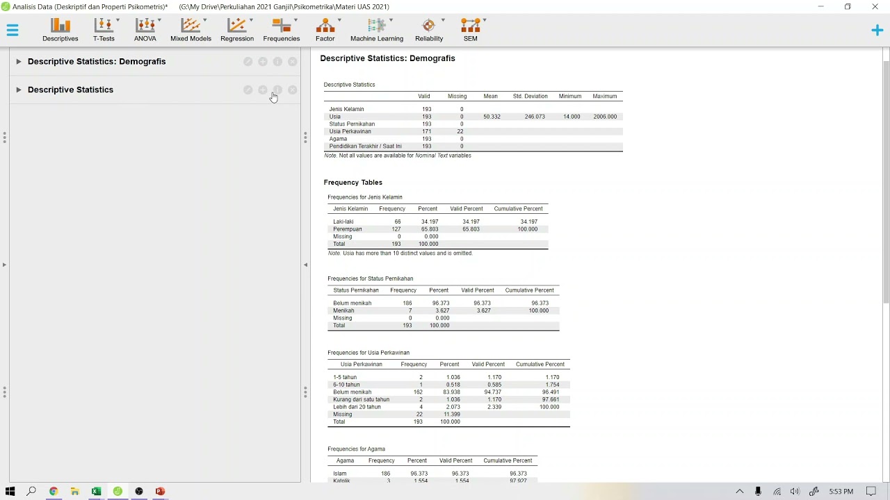 Analisis Deskriptif dengan JASP
