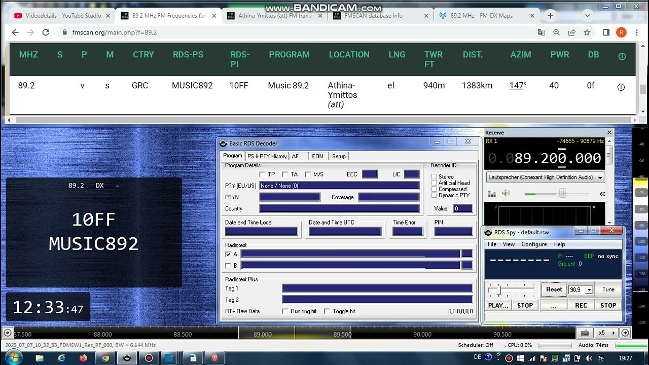 FM DX Es - 070723 - 1035UTC - 89.2 - Music 89,2 (GRC) Athina-Ymittos (att) 40kW 1383km