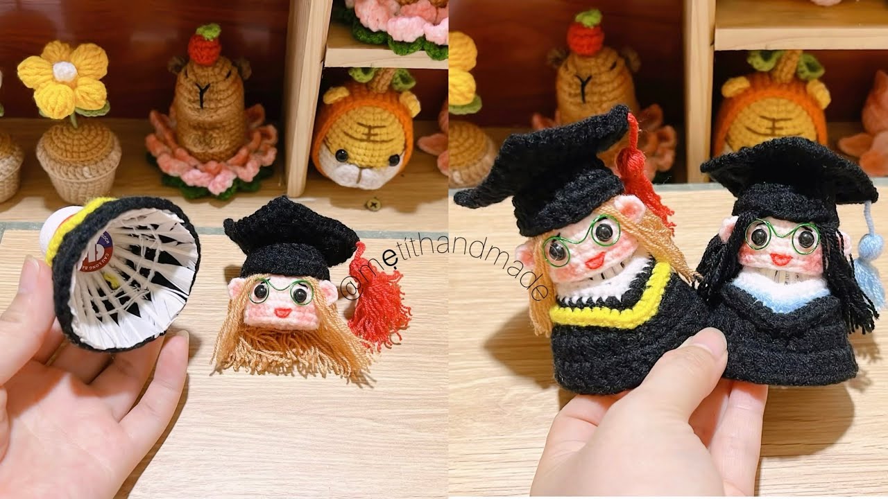 Hướng dẫn móc cô gái tốt nghiệp từ cầu lông cực kì đơn giản | Mẹ tít handmade