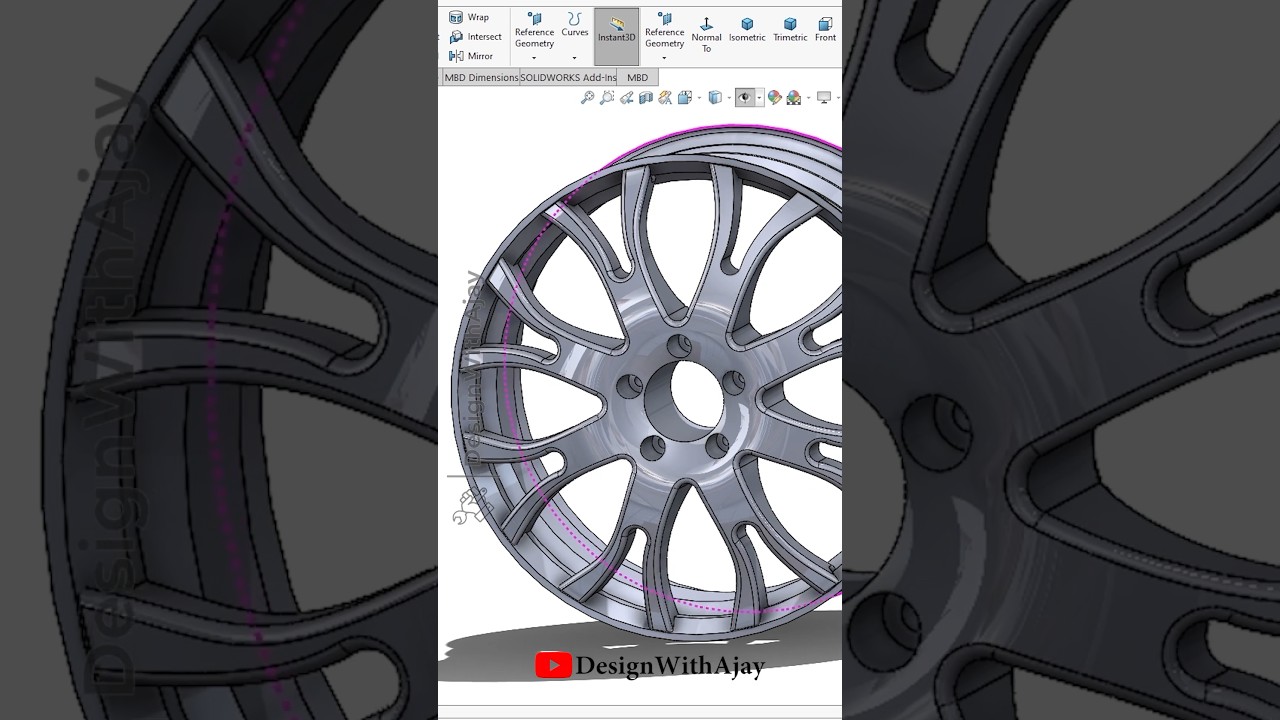 Car Rim In SolidWorks #388 |#SolidWorks| |#tutorial #designwithajay #newshorts #newtrend
