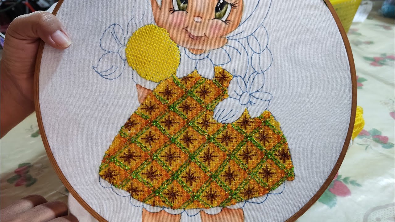 108 - puntada para  piñas, canasta tetera piña -  Niña piña | Say Artes