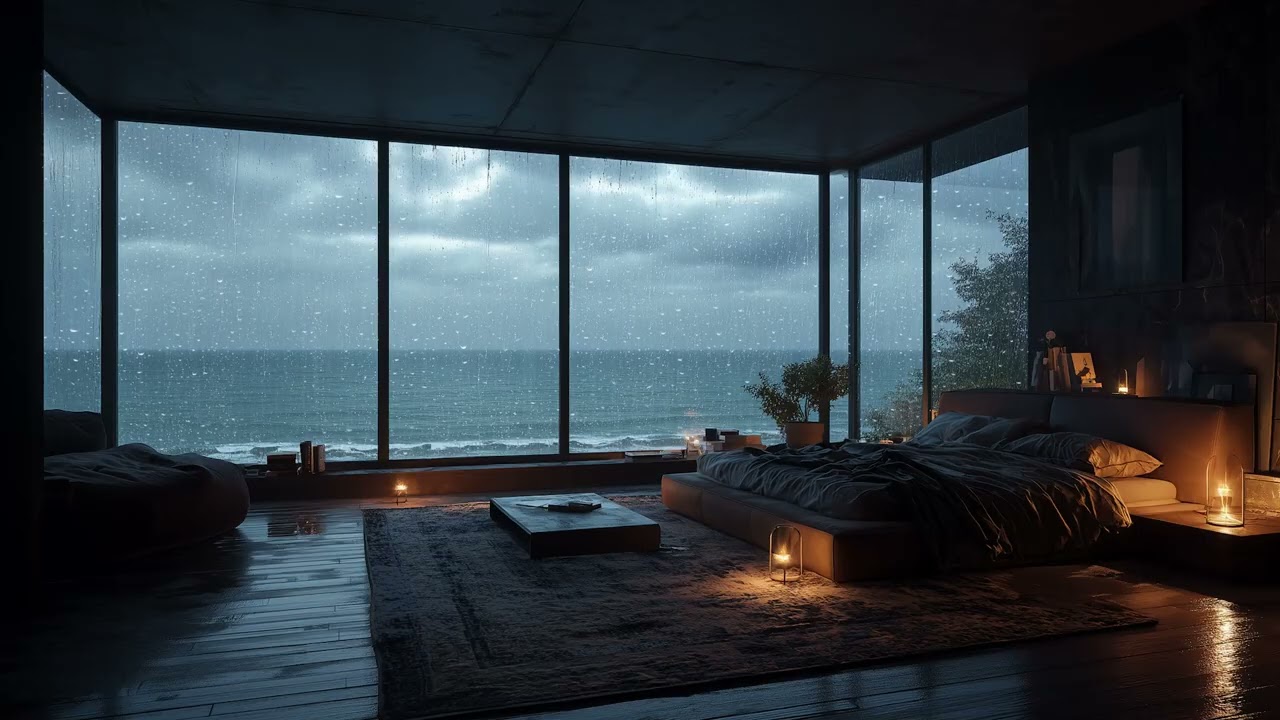 3 Hours Gentle Piano, Rain & Sea Waves 🌊 Deep Sleep Ambience