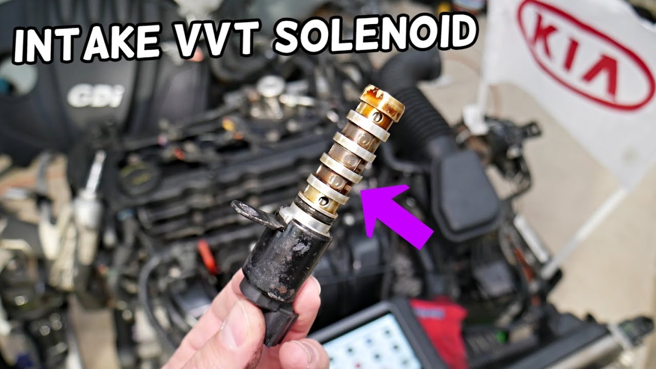Место снятия и замены соленоида системы изменения фаз газораспределения VVT KIA SORENTO, KIA SPOR...