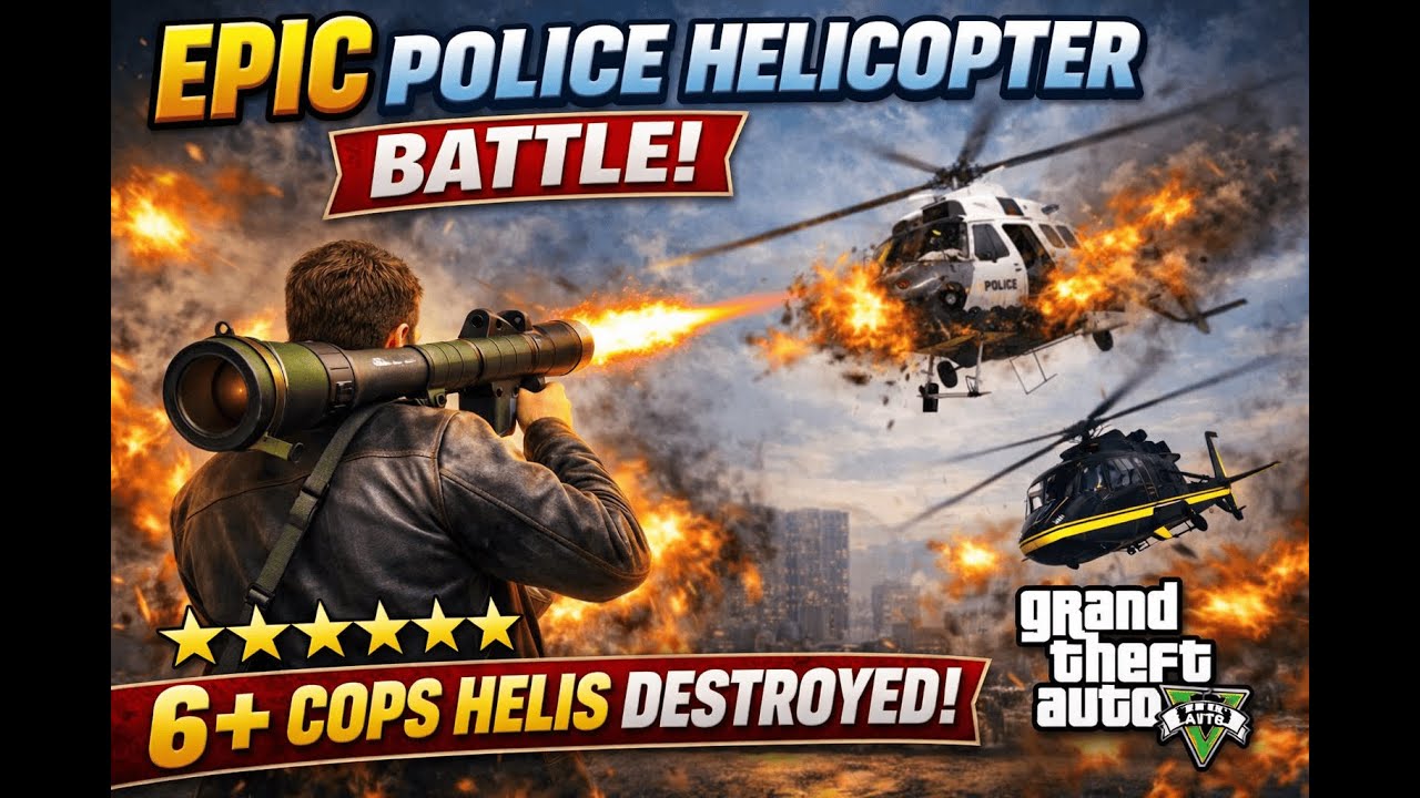5 STAR WANTED LEVEL 😱🚨… I Destroyed 5+ Police Helicopters in GTA 5 🚁🔥