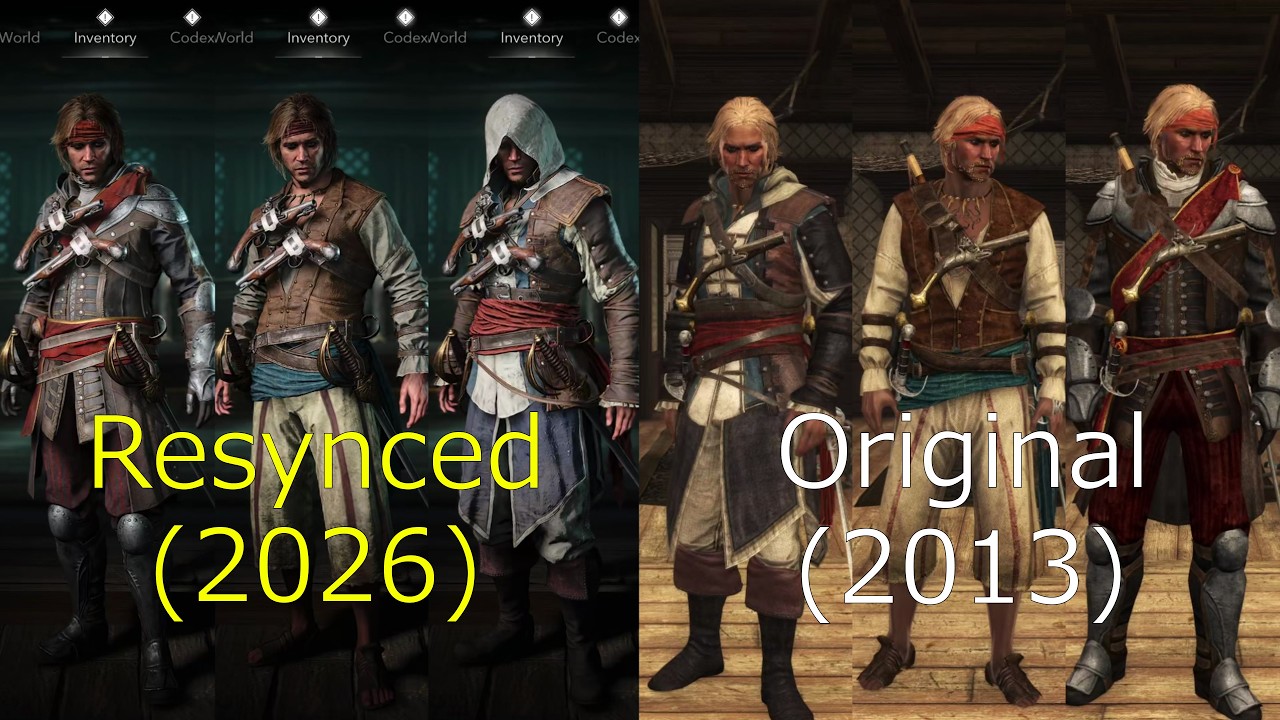 Assassin's Creed Black Flag Resynced All Outfits vs Original Comparison