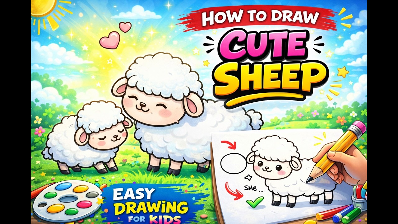 How to Draw Cute Sheep 🐑 | Easy Step-by-Step Drawing for Kids & Beginners!!