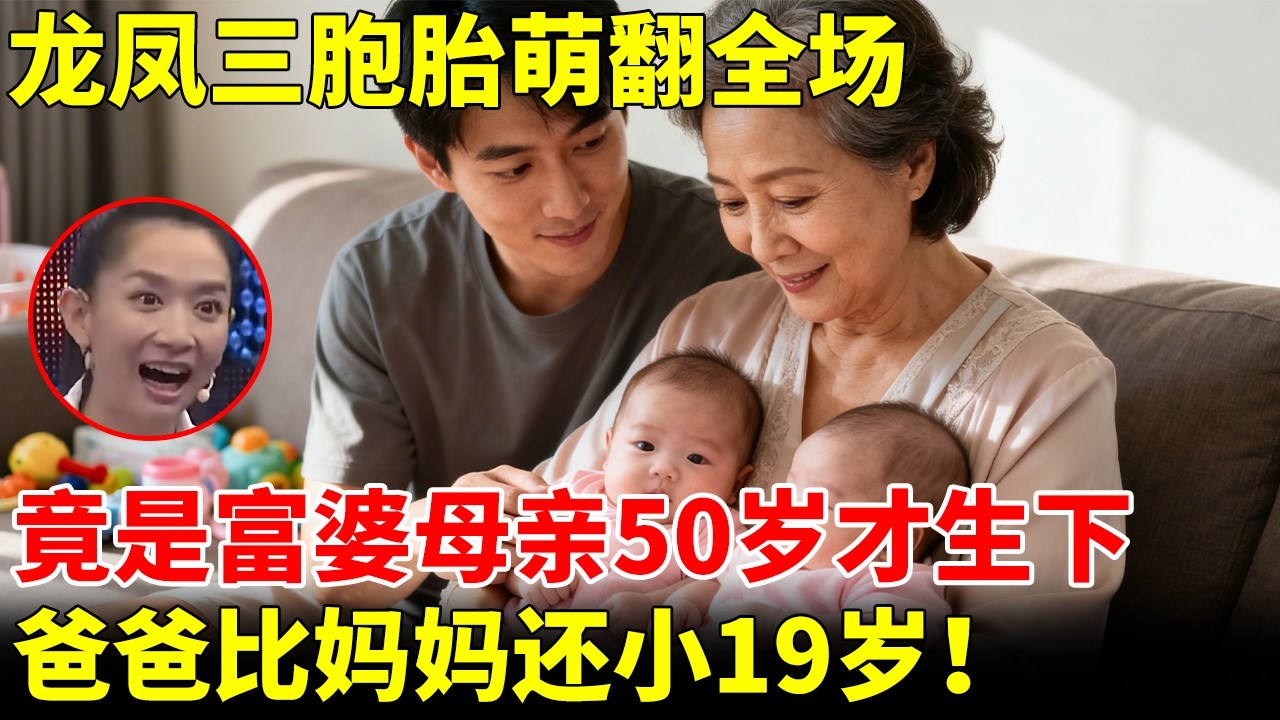 龙凤三胞胎萌翻全场，没想到富婆母亲50岁才生下他们，爸爸比妈妈还小19岁！【王芳王为念访谈】