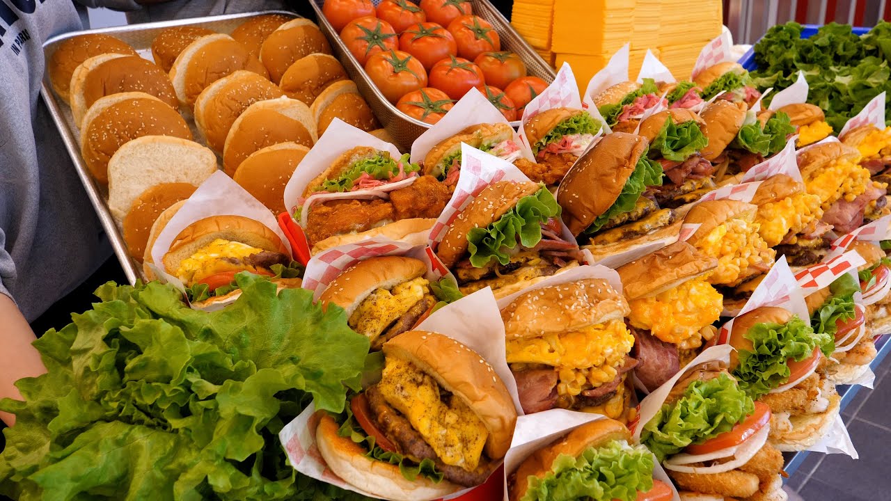 Приготовление различных гамбургеров ручной работы в стиле In-N-Out. - Корейская уличная еда