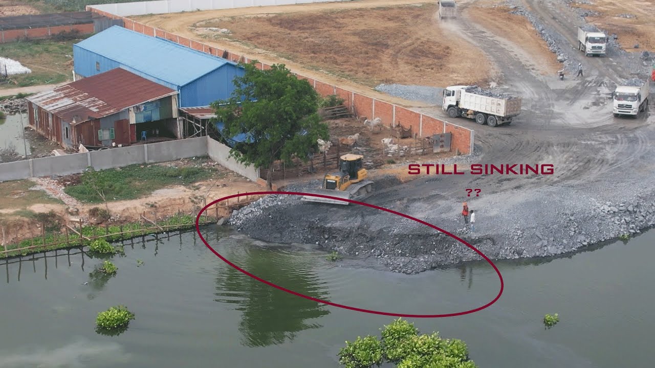 Wonderful Project  Building New Road Over Water Dump Trucks & Bulldozer Pushing Rock Into Water