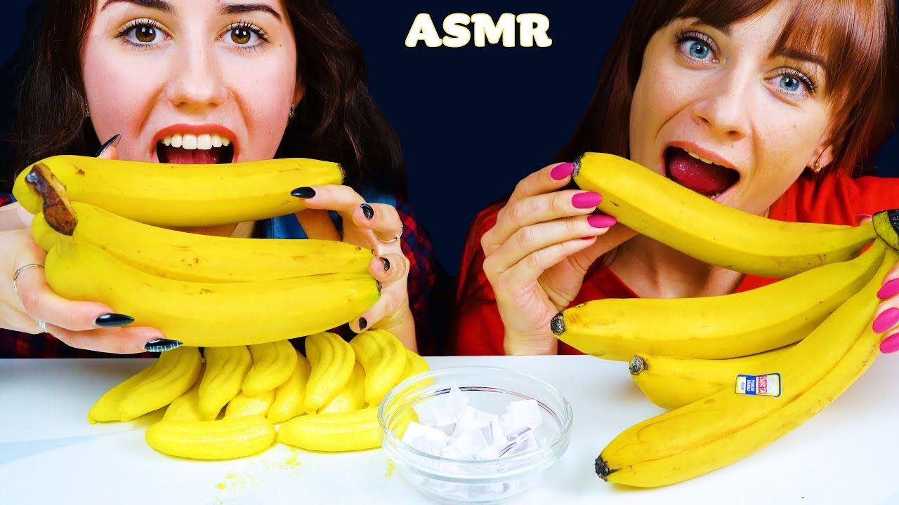 ASMR GUMMY JELLY BANANA VS REAL BANANA EATING SOUNDS NO TALKING MUKBANG