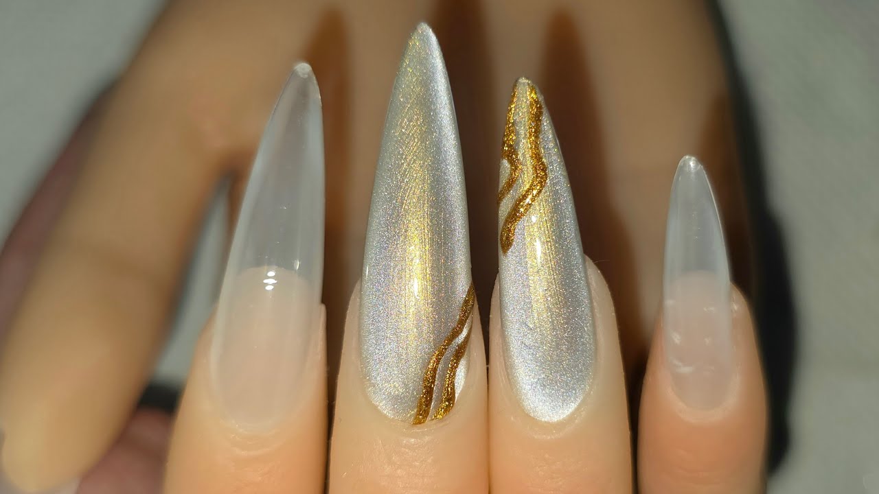 Milky Nails with Gold Cat Eye Effect | Elegant Nail Art | Relaxing Step-by-Step Nail Art Tutorial