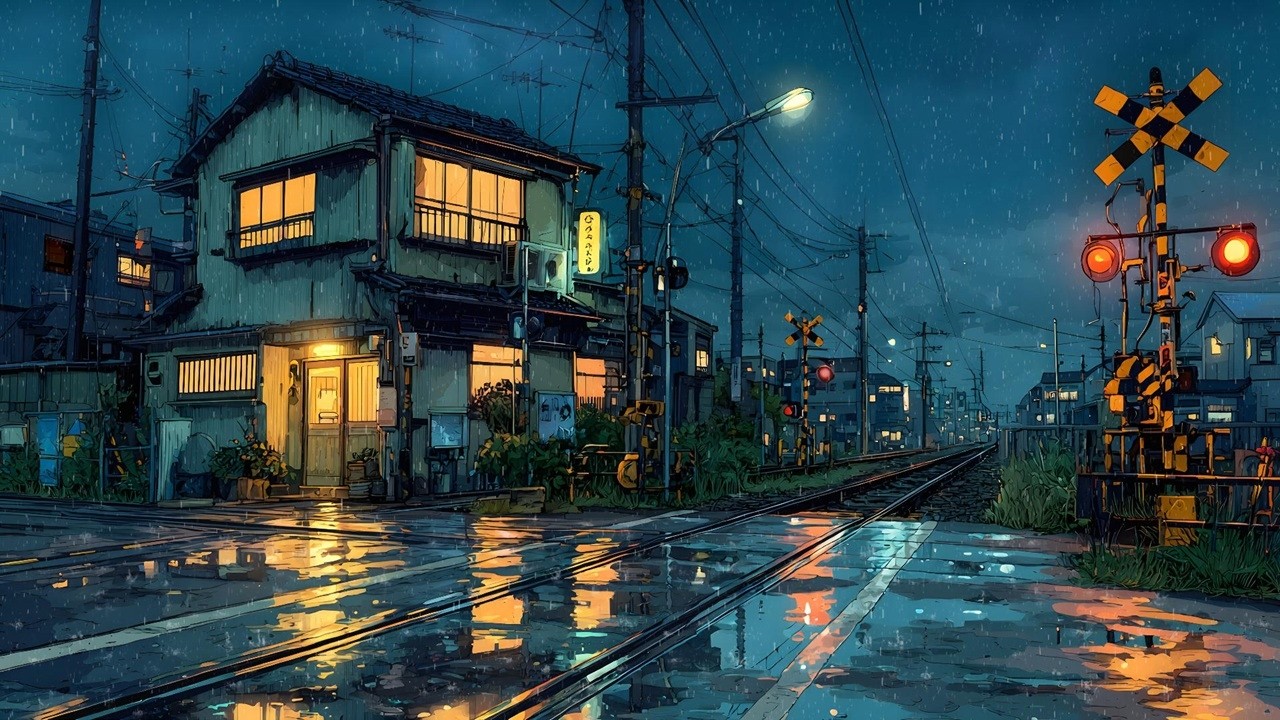 Tokyo After Midnight 🌙 Lofi Rain at a Quiet Tokyo Railway Crossing for Sleep & Relaxation