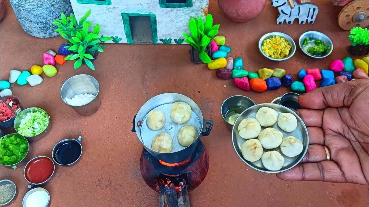 Miniature Veg Momos Recipe | Veg Momos | Veg Momos With Momos Chutney | Village Miniature |