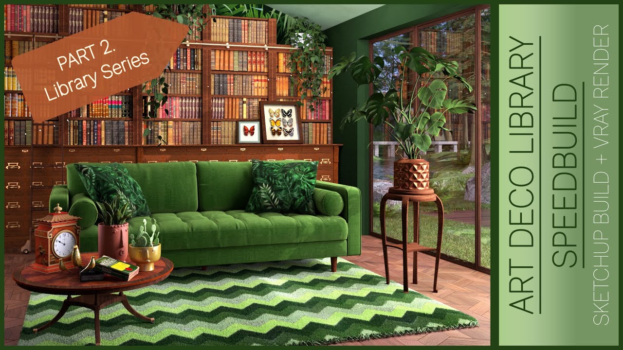 ART DECO LIBRARY SPEEDBUILD || SKETCHUP & VRAY