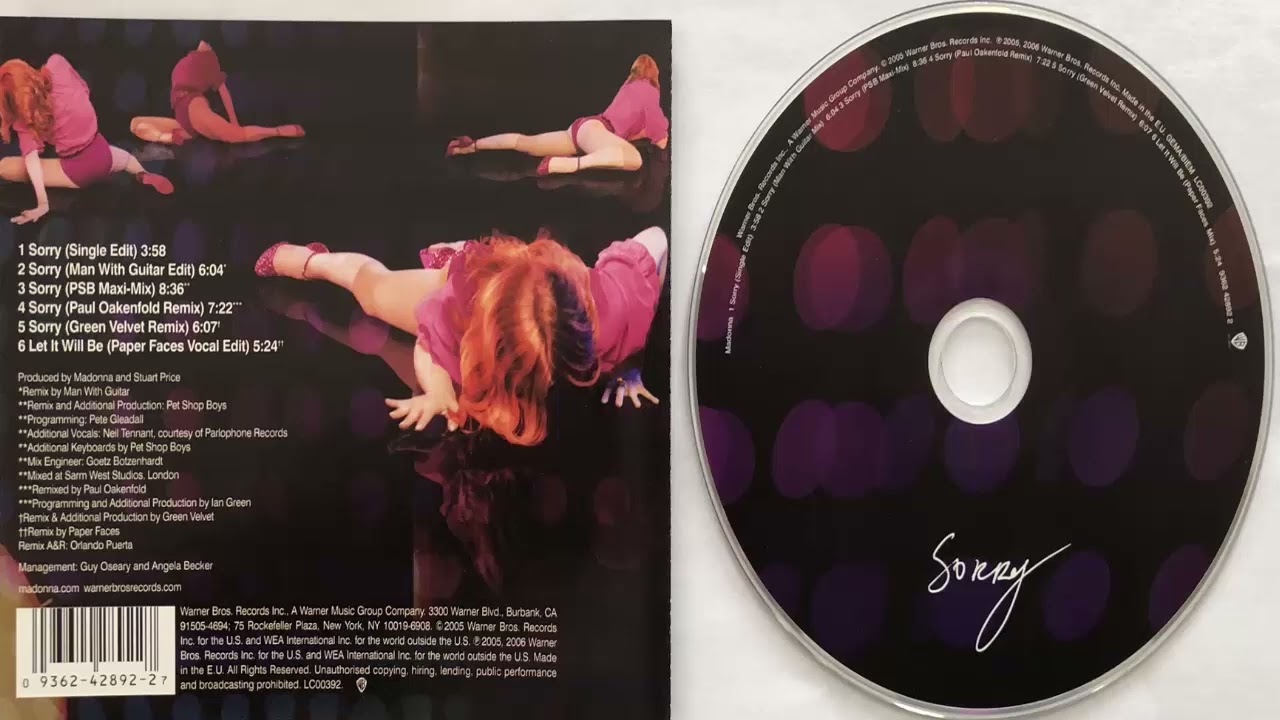 Madonna Sorry (Green Velvet Remix) (2005) (CD Maxi)
