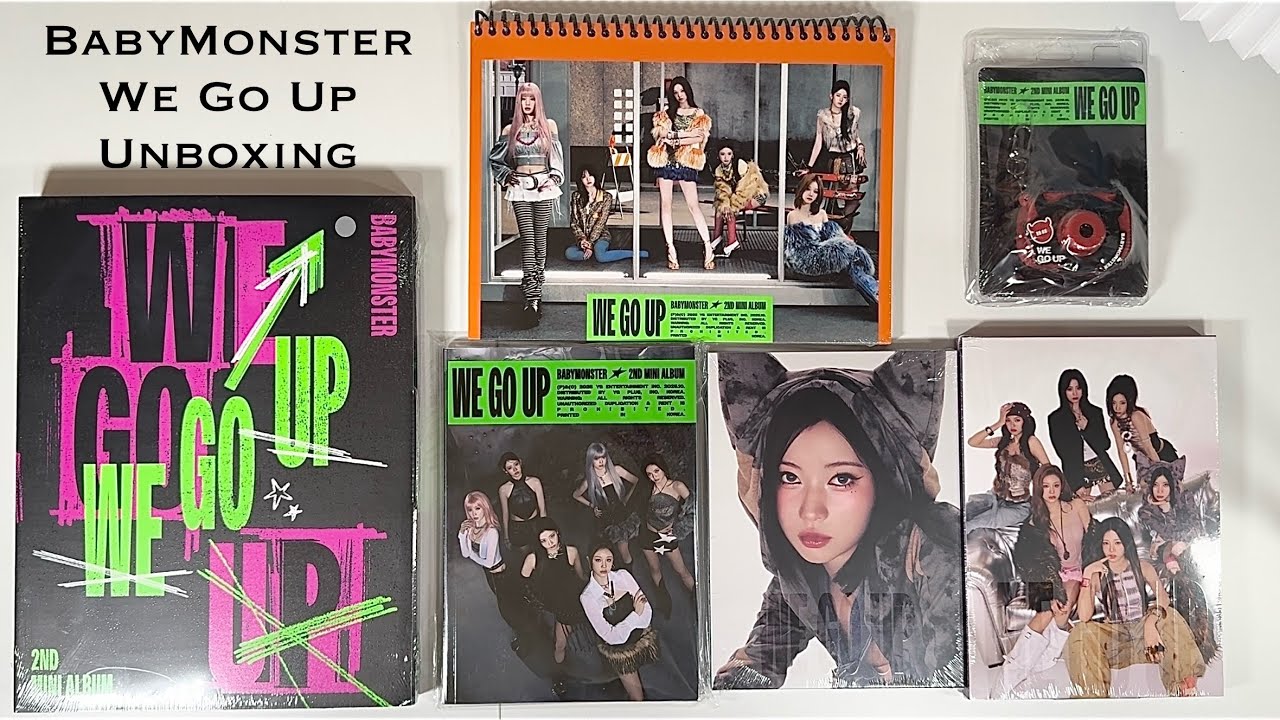 Распаковка: BabyMonster We Go Up [версии We, Go, Up, Pattern, Postcard и Mini Beam Keybrook]