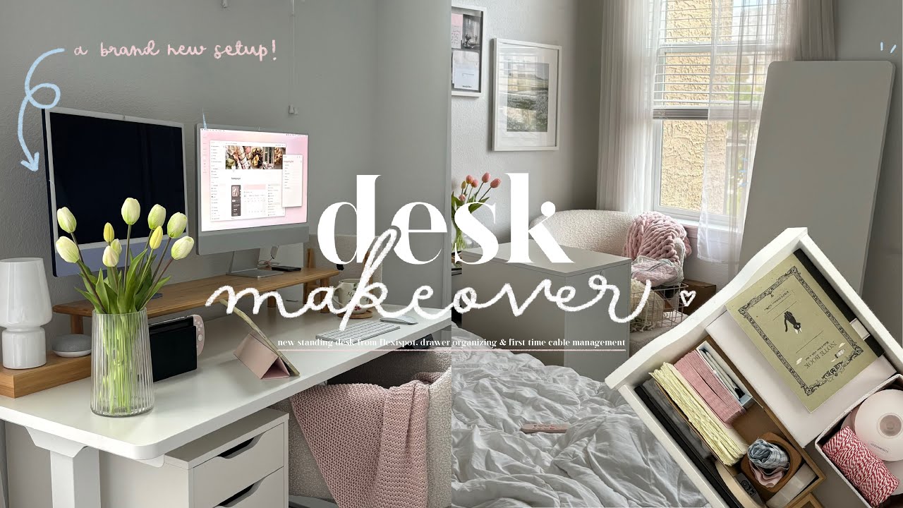 cozy desk makeover! 🌷🖥️🧵 — building a standing desk, drawer organizing, new setup & cable management